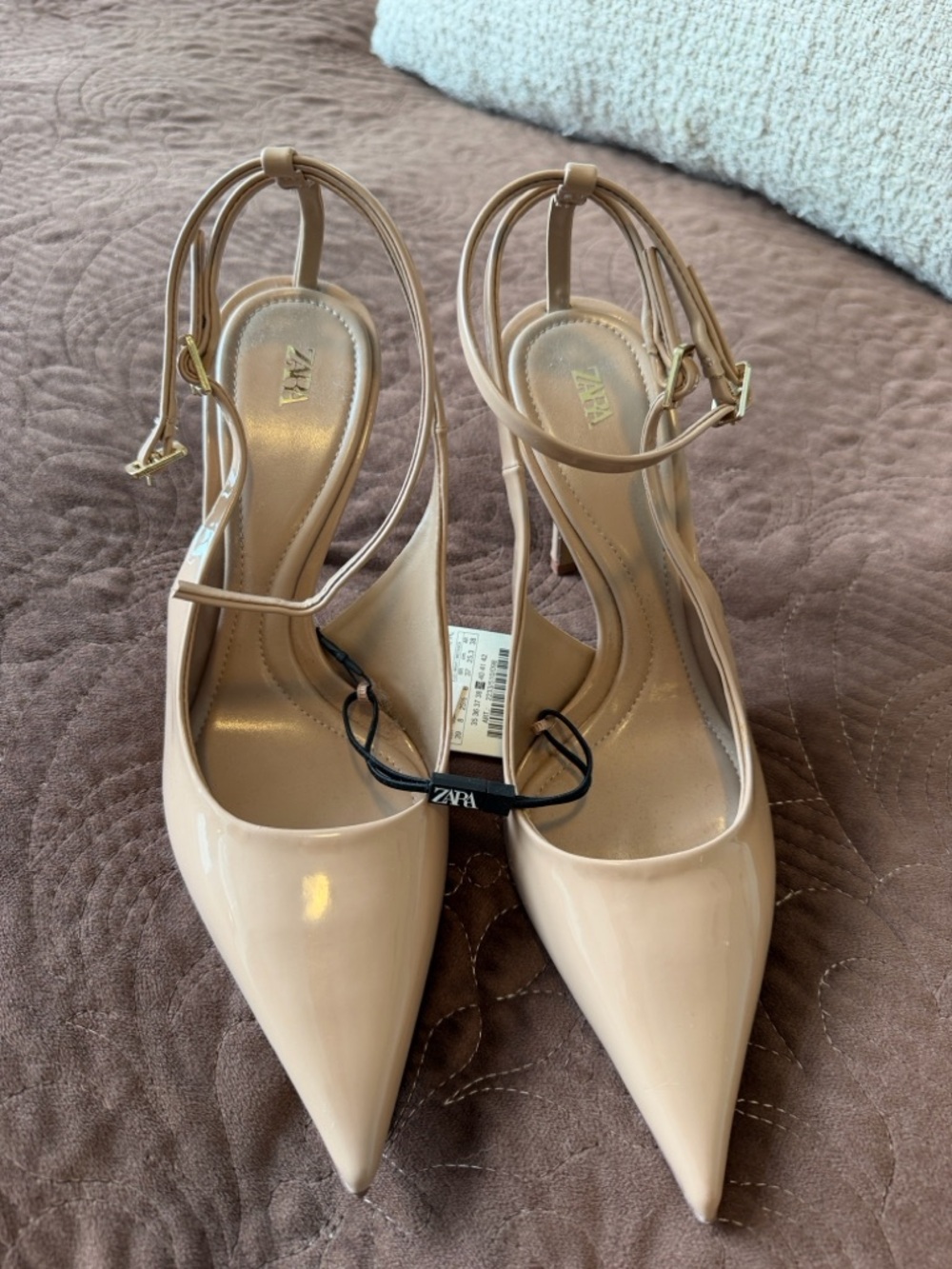 ZARA Blush Patent Pointed-Toe Ankle-Strap Heels